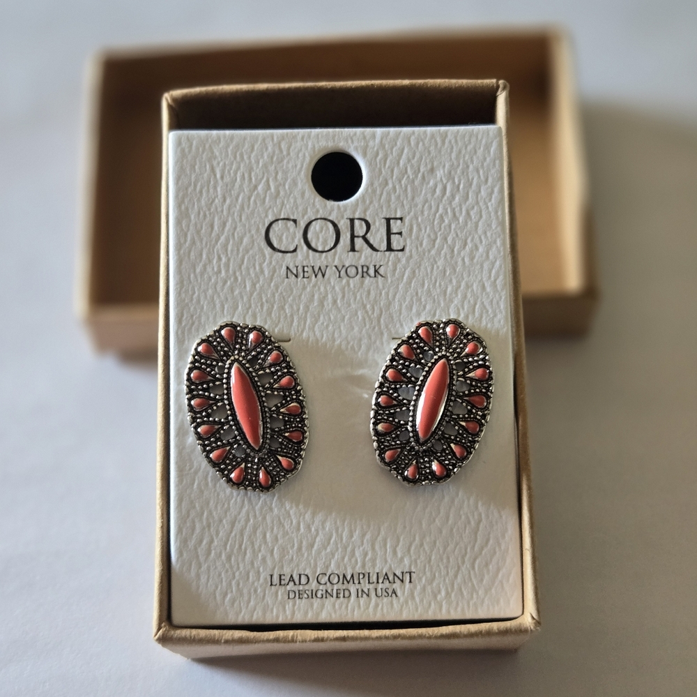 Red Coral Artisan-Style Cluster Earrings